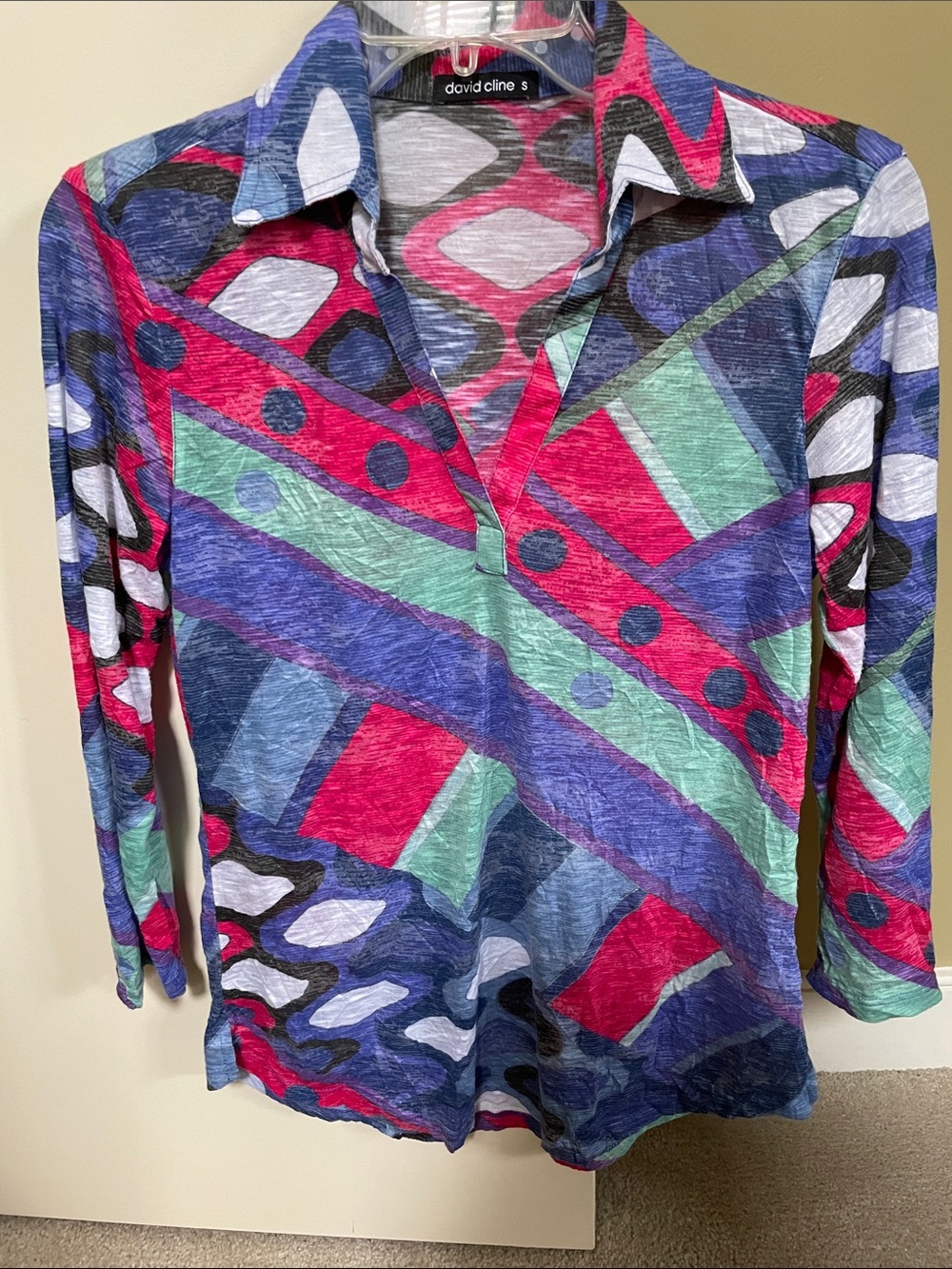 David Cline Multicolor Geometric Top - Blue, Green & Pink
